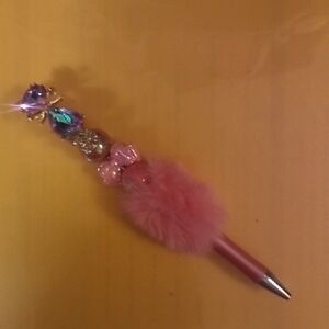 Pink Jewel-Embellished Faux Fur Ballpoint Pen - Unbranded